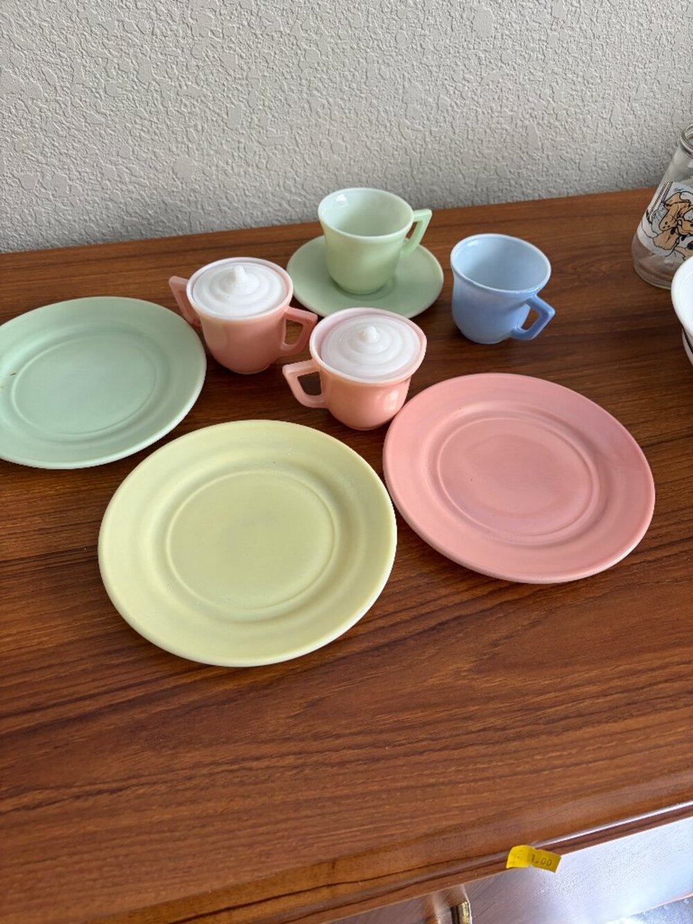 9 Pc Children's Moderntone Dishes MCM Hazel Atlas "Little Hostess" WITH LIDS!